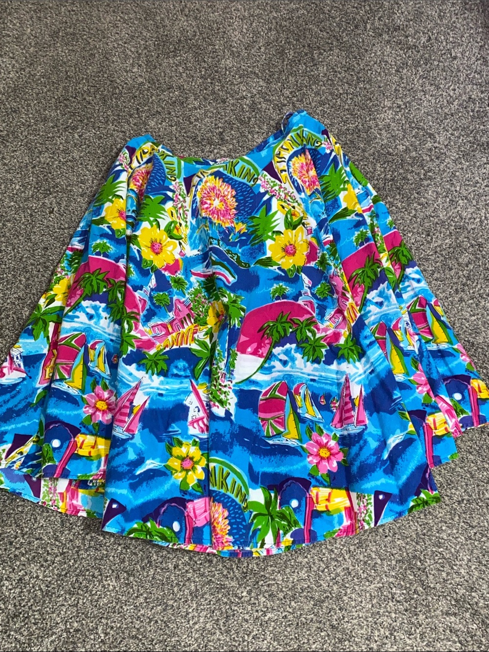 Vintage tropical floral skirt Half Moon Bay 100% Cotton resort-wear size 12